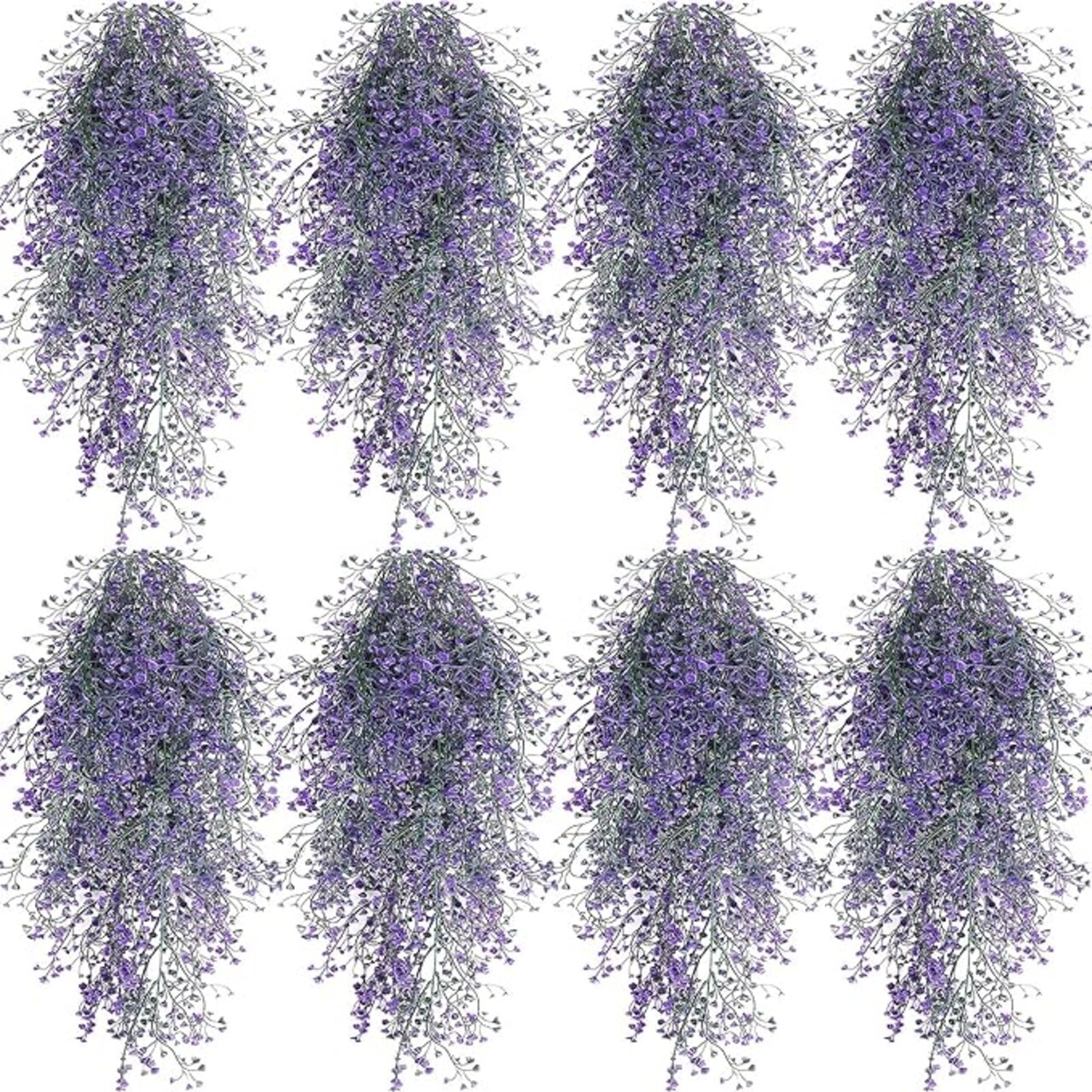 8 Pcs Hanging Plants Artificial Decor Fake Plants Ferns Vine Artificial Large Faux Hanging Wall Indoor Outdoor Decorations for Garden Wedding, Purple